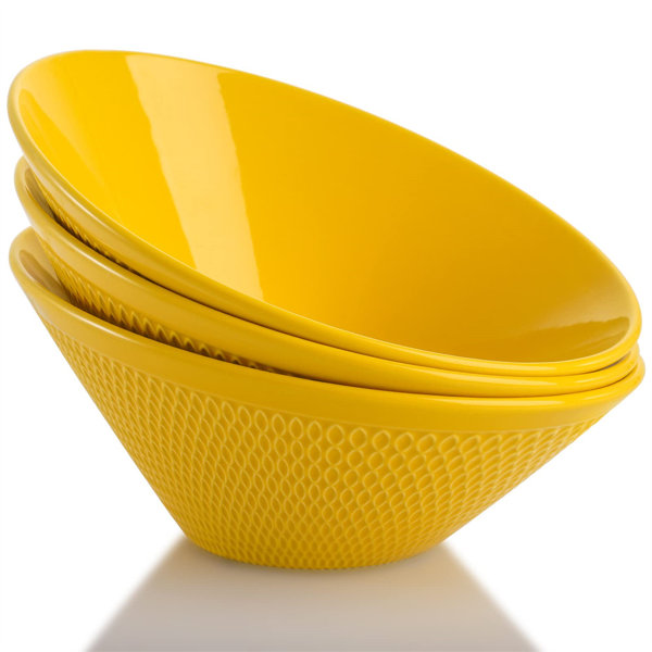 JACKEY 3 Pack Ceramic Serving Salad Bowl, 26 OZ Stackable Slanted Bowls